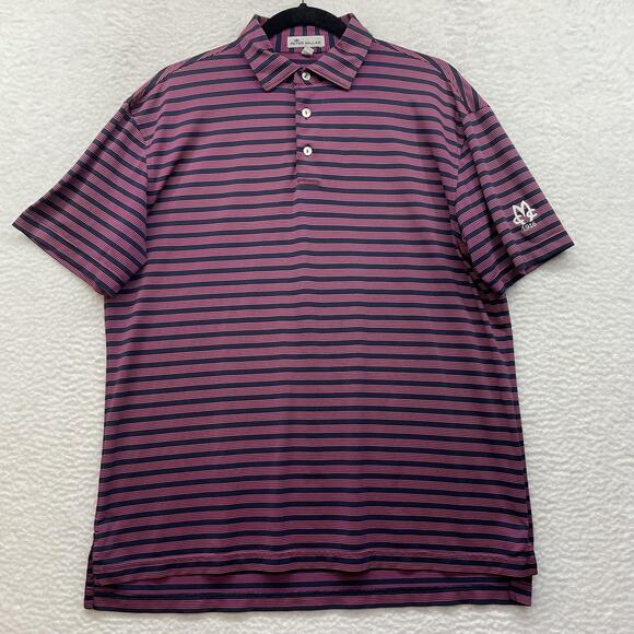 Peter Millar Polo Shirt Mens Medium Navy Pink Stripe Golf Embroidered MC 1916 - Picture 1 of 12